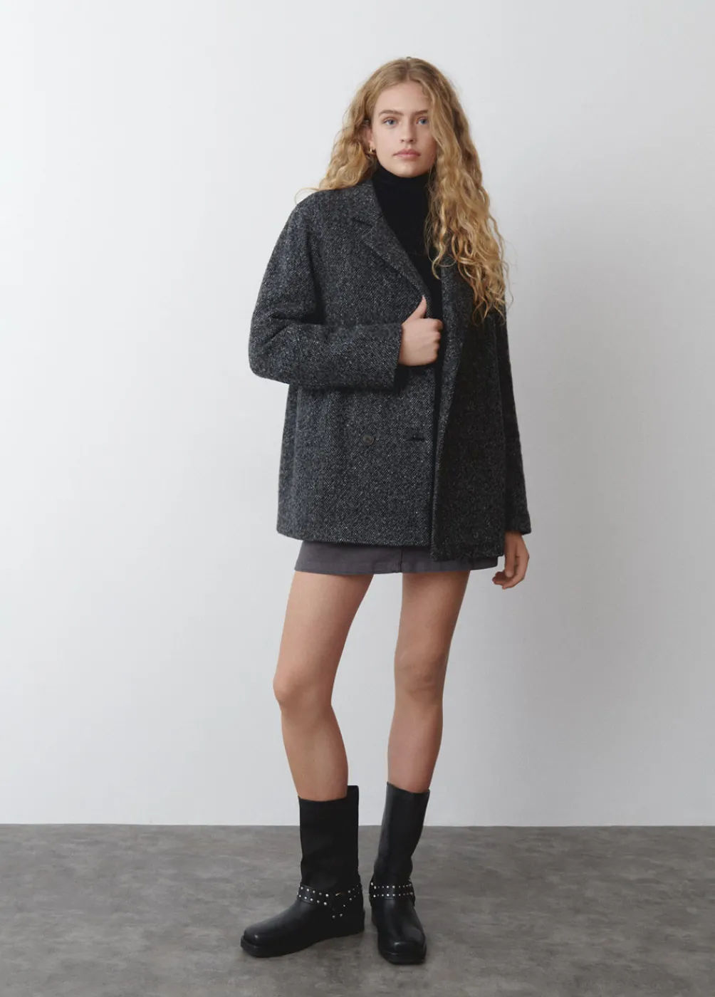 Abrigo Cruzado Jaspeado-Brownie Spain Hot