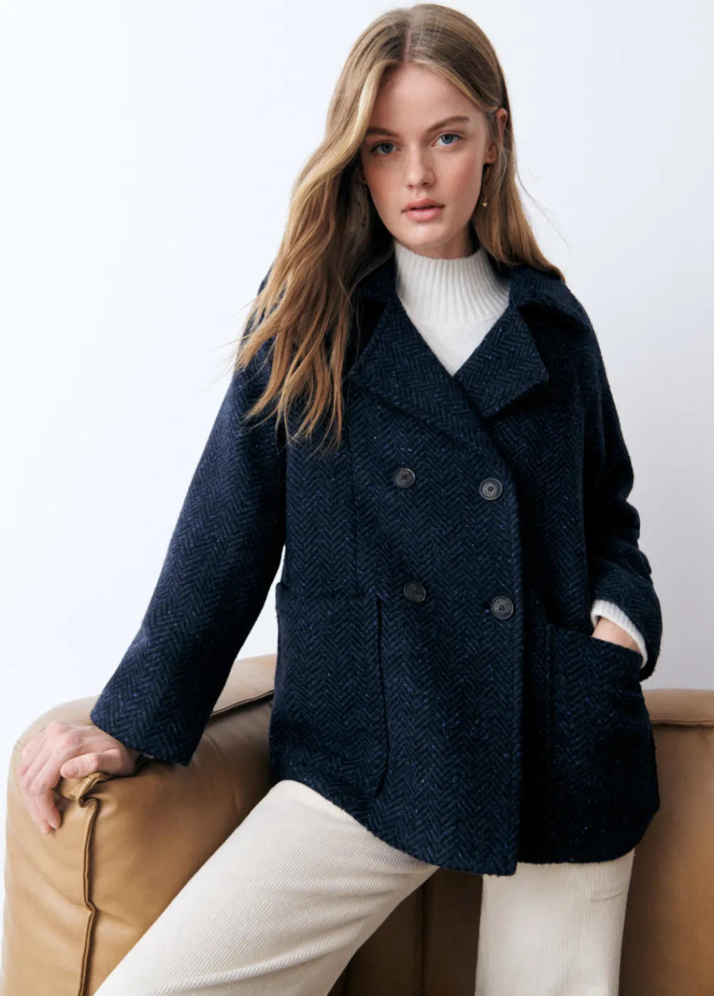 Abrigo Cruzado Jaspeado Con Bolsillos-Brownie Spain Clearance