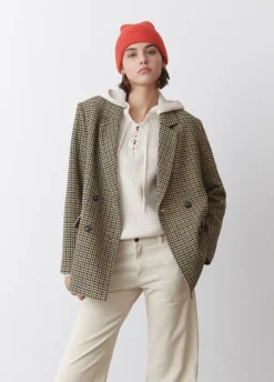 Americana Cruzada Pata De Gallo Con Lana-Brownie Spain Sale