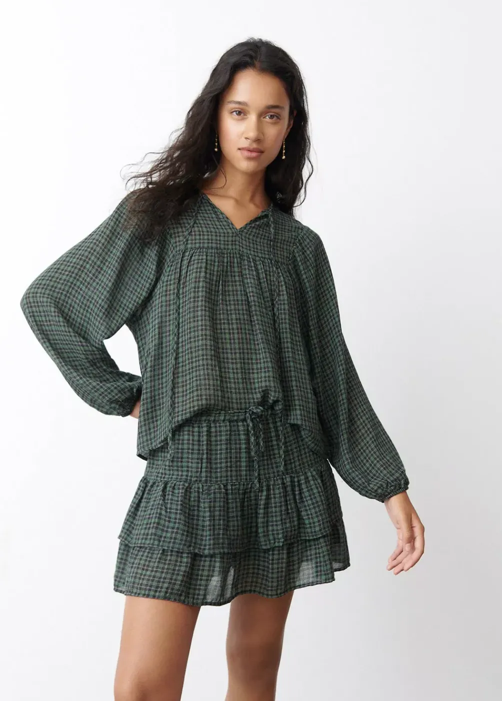 Blusa Cuadros Escote Cuadrado-Brownie Spain Fashion