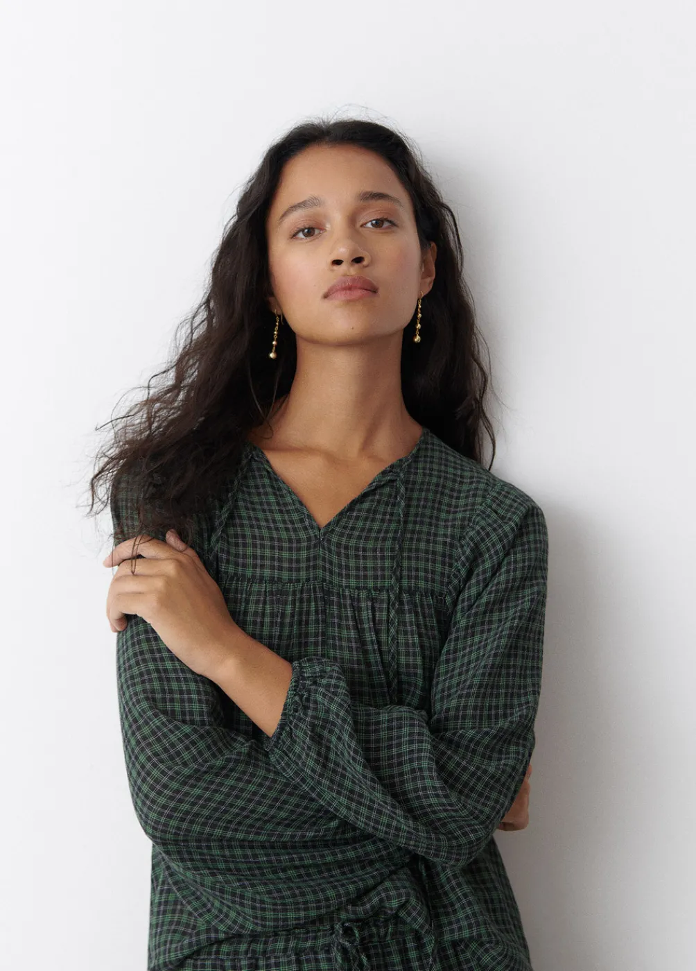 Blusa Cuadros Escote Cuadrado-Brownie Spain Fashion