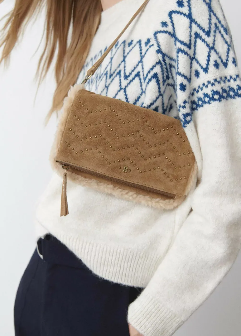 Bolso Doblefaz Acolchado Tachas Piel-Brownie Spain Sale