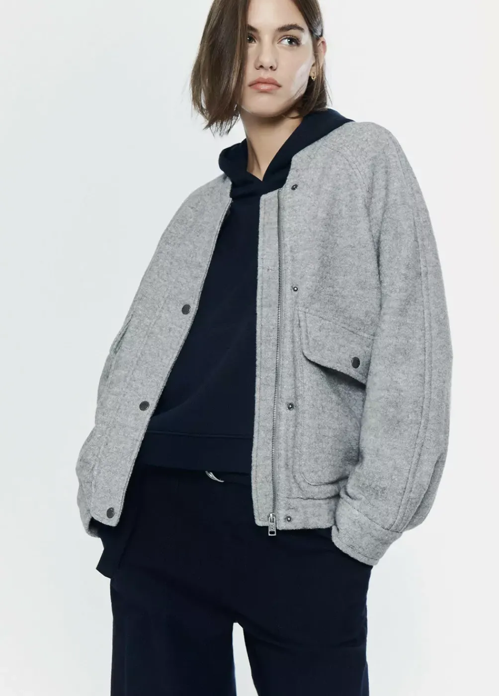 Bomber Bolsillos Delanteros Con Lana-Brownie Spain Discount