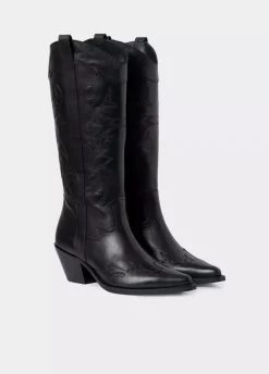 Bota Cowboy Cana Alta Bordada Piel-Brownie Spain Discount