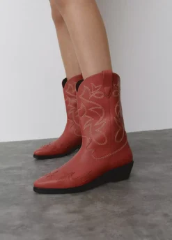 Bota Cowboy Pespuntes Contraste Piel-Brownie Spain Sale