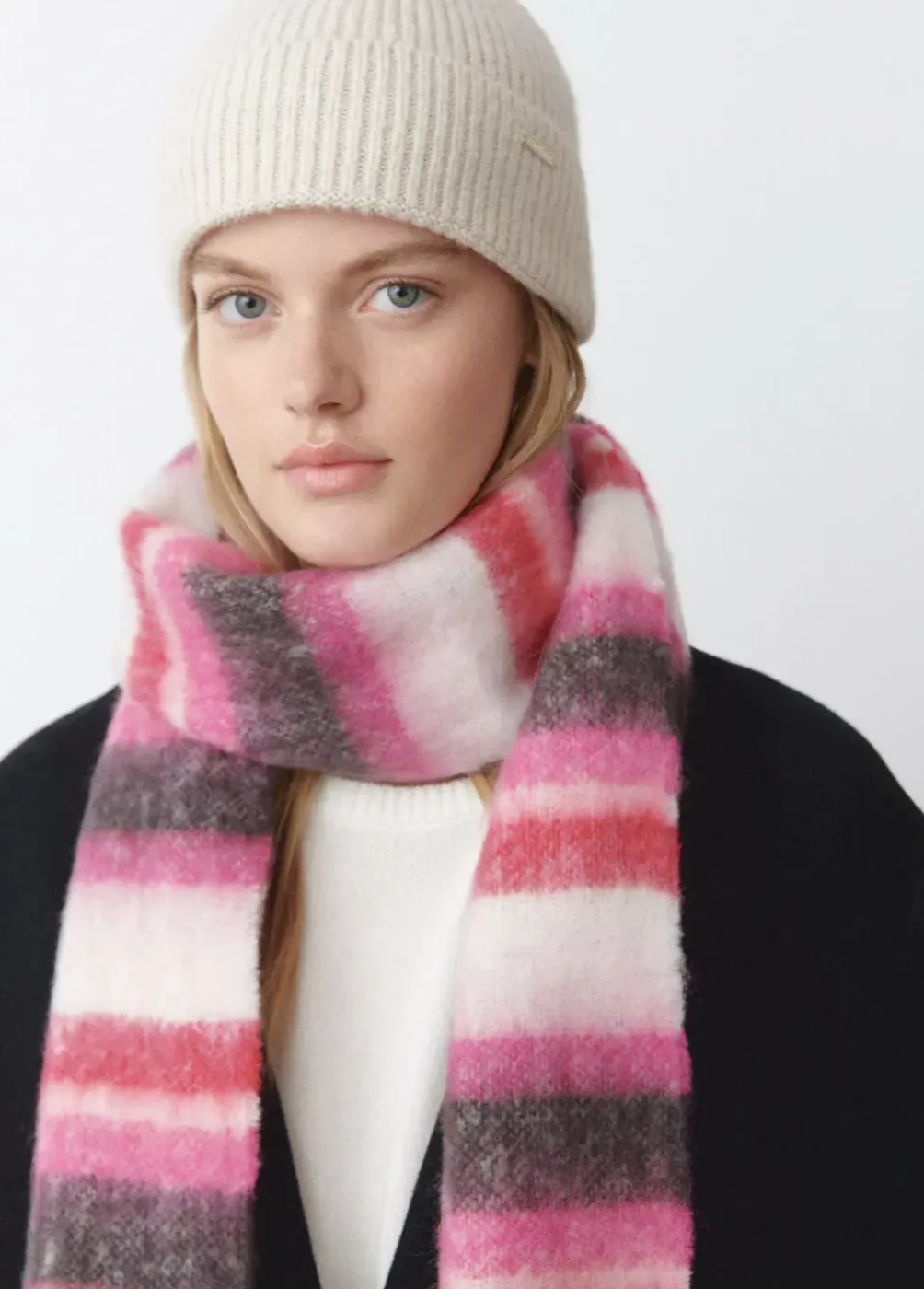 Bufanda Gruesa Estrecha Rayas Flecos-Brownie Spain New