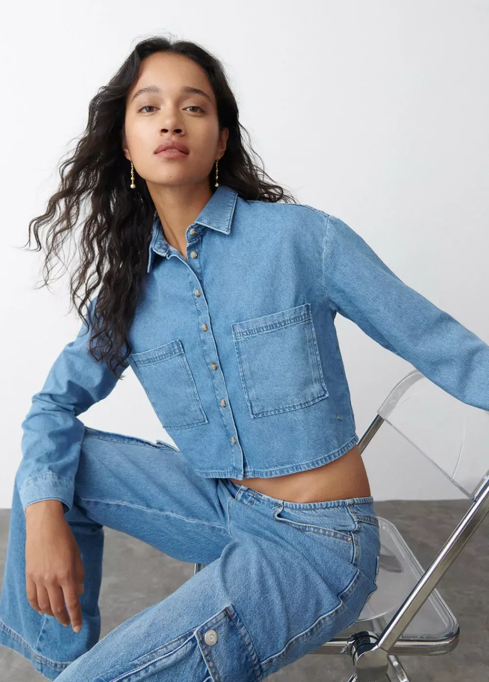 Camisa Denim Cropped-Brownie Spain Sale
