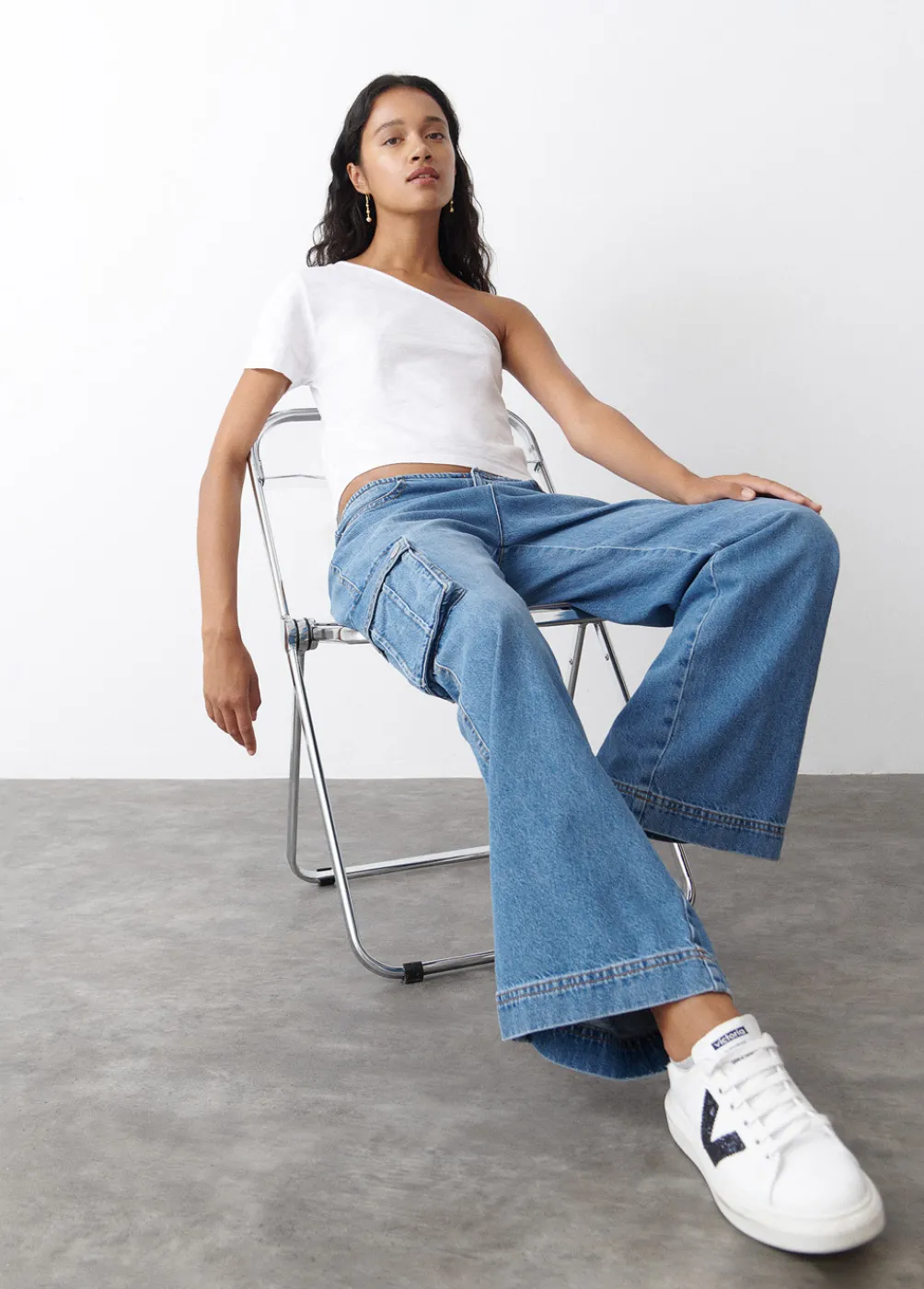 Camiseta Asimetrica Manga Corta Blanca-Brownie Spain Outlet