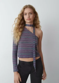 Camiseta Manga Larga Asimetrica Chocker-Brownie Spain Fashion