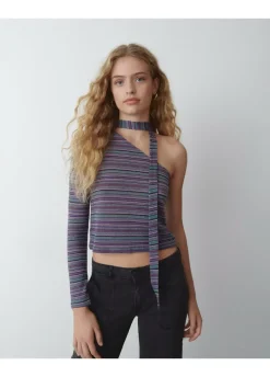 Camiseta Manga Larga Asimetrica Chocker-Brownie Spain Fashion