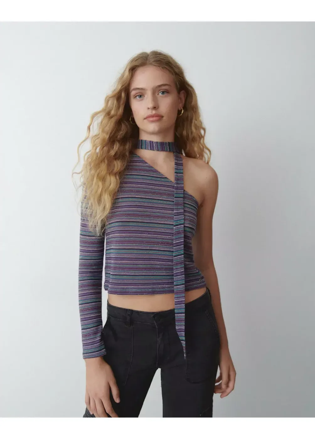 Camiseta Manga Larga Asimetrica Chocker-Brownie Spain Fashion