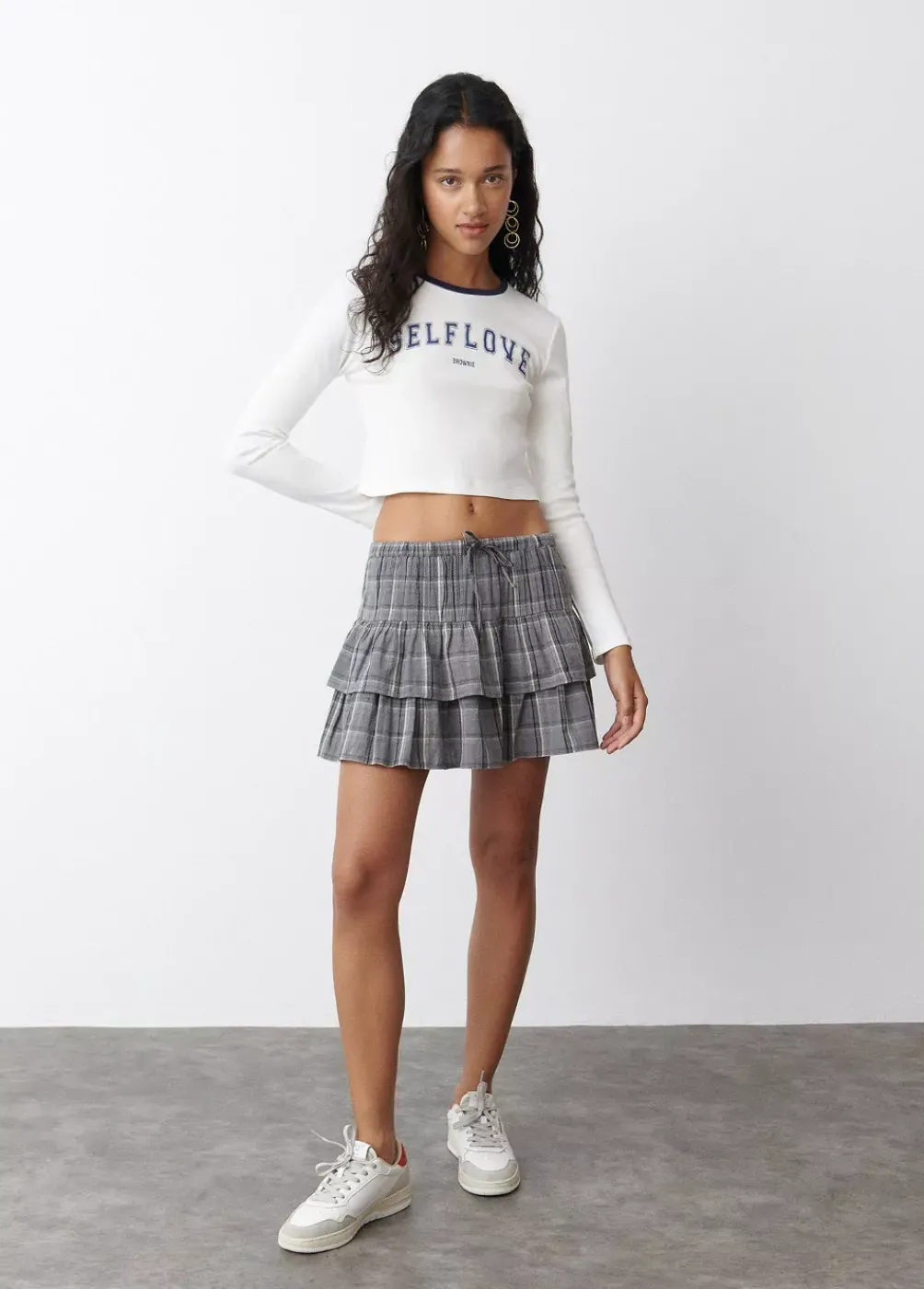 Falda Cuadros Con Lino-Brownie Spain Discount