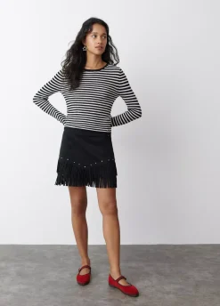 Falda Efecto Ante Flecos Y Tachas-Brownie Spain Hot