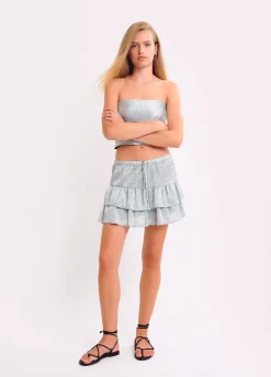 Falda Volantes Tejido Plateado-Brownie Spain Best