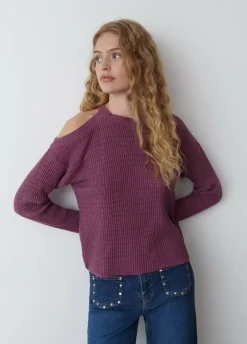 Jersey Cut Out Hilo Metalizado Berenjena-Brownie Spain Online