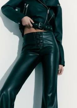 Pantalon Efecto Piel Acordonado-Brownie Spain Fashion