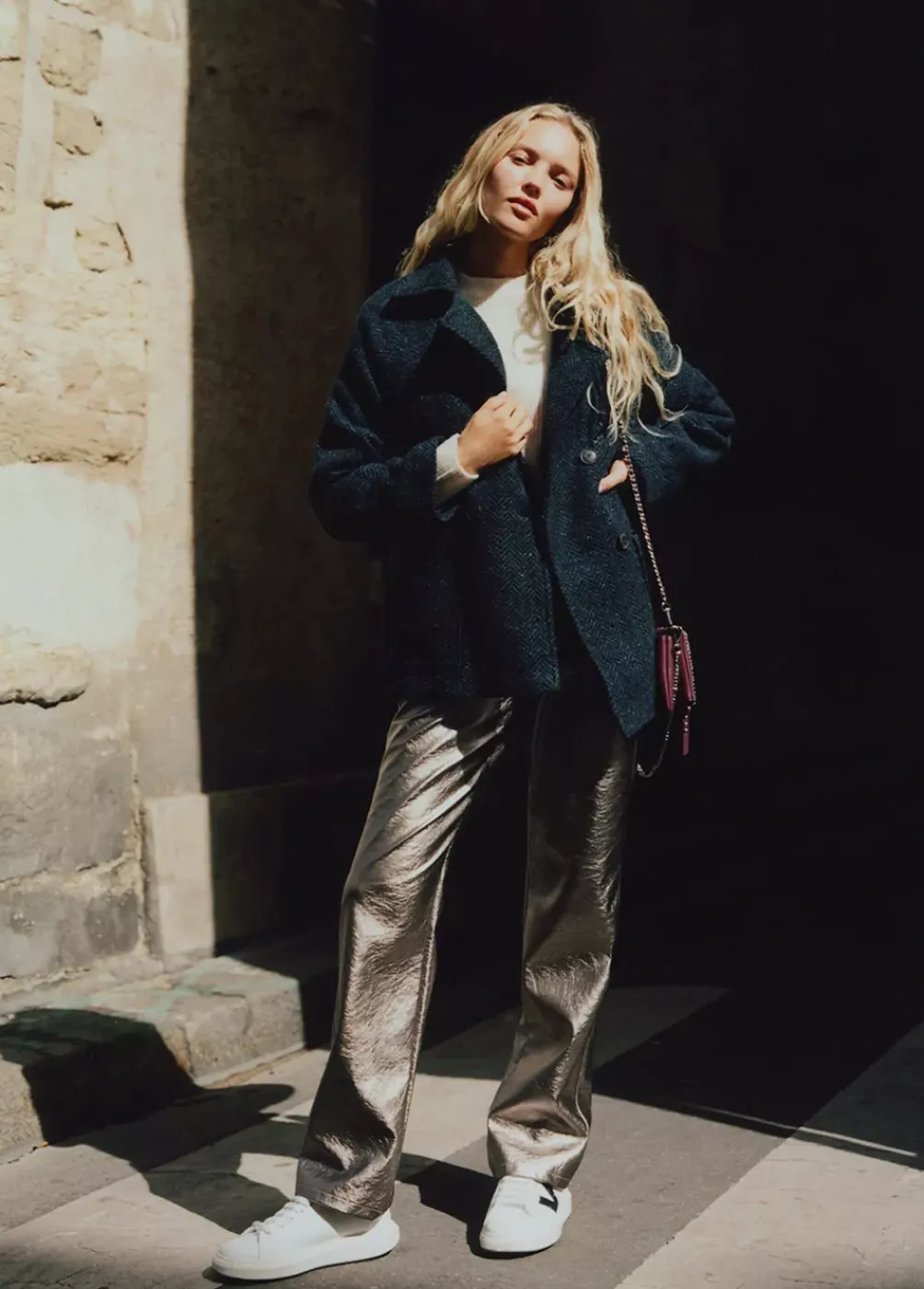 Pantalon Metalizado Efecto Piel-Brownie Spain Online