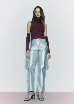 Pantalon Metalizado Efecto Piel-Brownie Spain Online